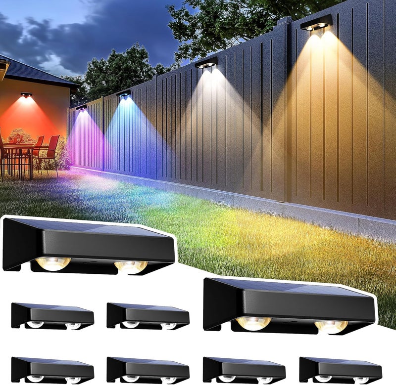 SOLPEX Solar Fence Lights Outdoor, 9 Fixed Colors ＆ Color Changing Fence Solar Lights Outdoor Waterproof IP65, LED Deck Lighting for Halloween Backyard Wall Step Patio Railing Pool Porch (8 Pack) - Image 1